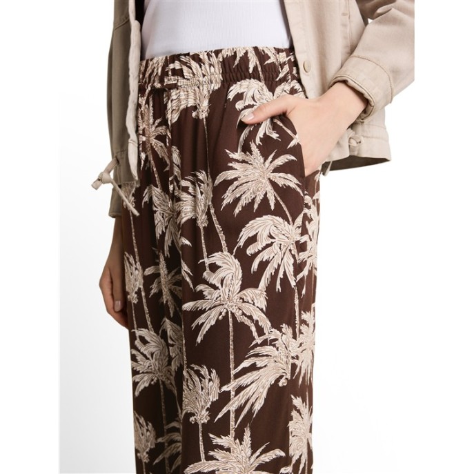 Tom Tailor denim dames palazzo broek palmboom print Bruin